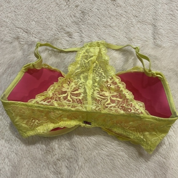 Yellow lace  date racerback Victoria’s Secret pink bra 32DD - Picture 5 of 9